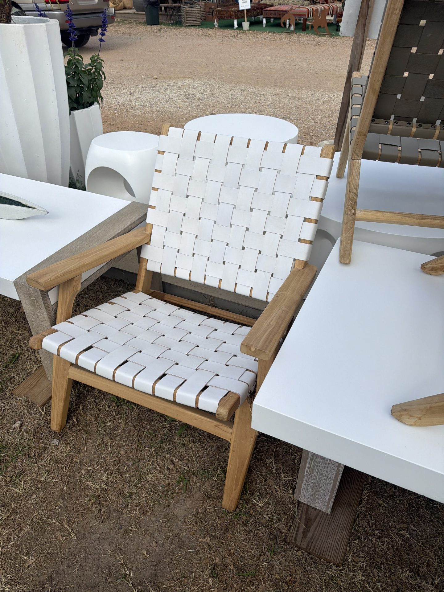katmandu teak and leather chair with arms